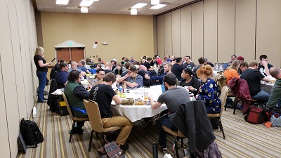 A picture of RPGs in the ballroom.